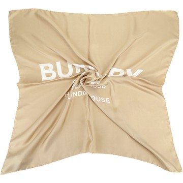 BURBERRY 巴寶莉  展示品 淺駝色印花Horseferry絲質圍巾(污痕、勾紗)