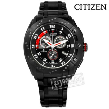 CITIZEN 星辰表 / AT0729-51E / 光動能 藍寶石水晶 計時 日本製造 防水100米 不鏽鋼手錶 鍍黑 45mm