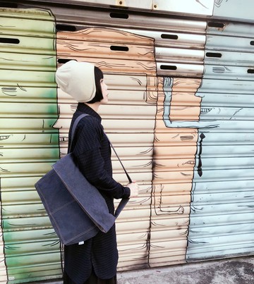 口袋名單書包/軟帆布/藍灰色/側背包/肩背包