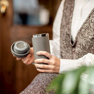 【孔雀Peacock】400ML 保冷杯/保溫杯/咖啡杯 (可手提) -灰黑