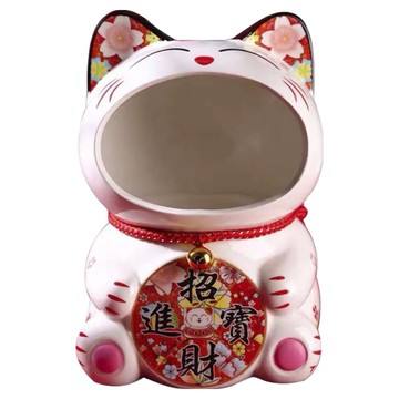 摩達客 春節開運招財貓擺飾-聚寶盆糖果收納 圓滿招財進寶 喜慶 大嘴造型吸睛  1入  紅白  25.5 x 18 x 18cm