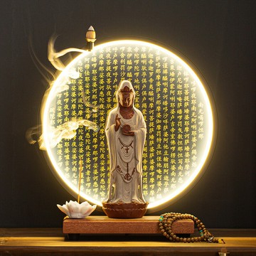 佛像 宗教擺件 家居擺件南海觀音像佛像家用陶瓷普陀山觀世音菩薩站像站立神像大悲咒燈圈