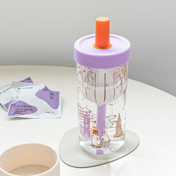 姆明moomin玻璃杯吸管杯子隨手杯咖啡杯便攜杯大容量隔熱水杯禮物