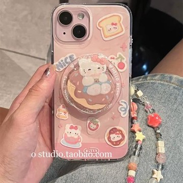 甜甜圈貓咪磁吸支架適用蘋果15/12手機殼14pm/13mini可愛xs max/iPhone 11PRO全包XR小眾658plus硅膠SE3防摔