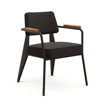 Fauteuil Direction 扶手椅（胡桃木扶手、深灰色布料座面、深黑椅腳）
