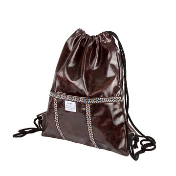 咖啡圖騰編皮革束口背包【am-0295】