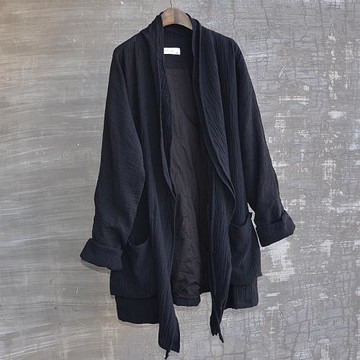 男士休閑中國風無扣披風春季中長款復古漢服開衫寬松外套休閑禪修