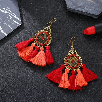 復古民族風流蘇拼色耳環長款 女 歐美流行耳飾跨爆款配飾飾品
