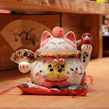 招財貓可愛桌面擺件陶瓷儲蓄罐日式迷你車載裝飾品【繁星小鎮】