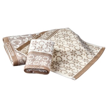 Crocodile 花物語提花方巾 100%純棉 33x34cm 台灣製  棕色  1條