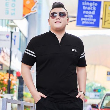 大碼男士短袖立領寬松夏季半袖t恤拉鏈肥佬加肥加大polo衫胖子潮