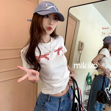 美木子｜惜物祭｜蝴蝶結t恤 短袖t恤 多色 短袖上衣【T20298】素面t恤 純色t恤 短版t恤 合身t恤 素面上衣