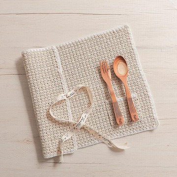 職人手作針織編織餐墊/餐具收納袋/生日禮/環保(不含餐具)-米白色/交換禮物
