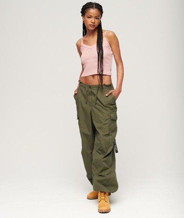 Superdry Women's Women's Baggy Parachute Pants Green / Olive Night - Size: S/M