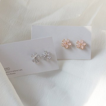 925銀針 耳釘 日韓粉色小花 鋯石耳環 E05小巧 花瓣耳釘 耳環 氣質個性耳環♚Yu識美♚