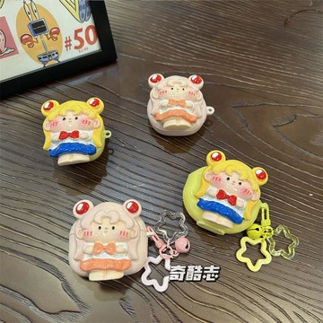 動漫美少女適用于倍思WM02月亮立體貼片WM02+無線耳機套E3五角星掛飾防摔軟殼wm01彩色款藍牙充電倉保護套M2