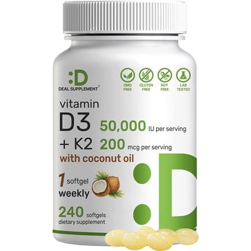 美國代購！原裝正品DEAL SUPPLEMENT維他命D3*50000 IU+K2*200mcg240粒