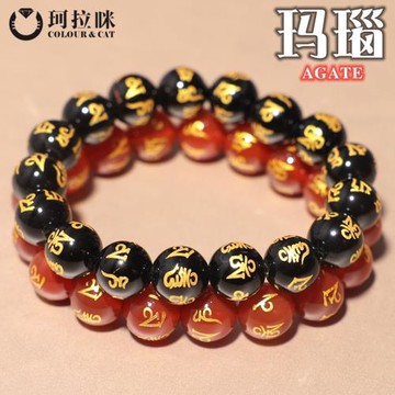 男女款六字真言佛珠手串黑瑪瑙