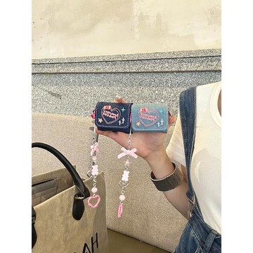復古翻蓋牛仔刺繡愛心適用airpods4保護套新3代airpodspro2耳機套二代蘋果耳機保護套airpodspro3耳機保護殼