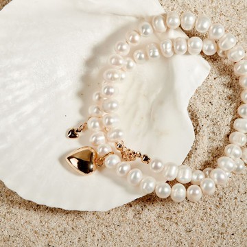 天然白色珍珠愛心項鍊 6–7mm 金色吊墜 時尚經典 情人節禮物