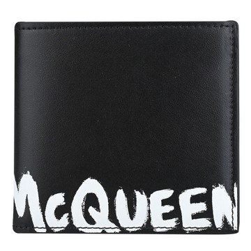 ALEXANDER McQUEEN GRAFFITI經典標誌全皮短夾(黑x白)