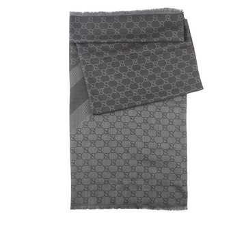 GUCCI GG Logo 羊毛混絲雙色披肩/圍巾/深灰色/灰色