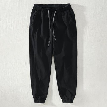 春秋男純棉休閑褲寬松直筒九分褲青少年束腳哈倫褲學生工裝小腳褲