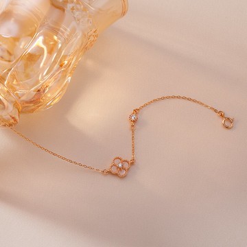 925純銀玫瑰金色幸運四葉草閨蜜手鏈女ins潮森系學生網紅一對手飾