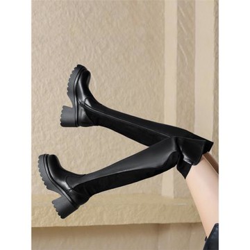 過膝長靴女2024新款高跟高筒彈力靴秋冬厚底顯瘦長筒靴大碼41一43
