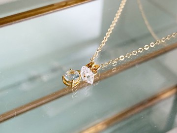 【3月・4月誕生石】溫柔話語縈繞，海藍寶石・赫基默鑽石・項鍊 (K14GF)