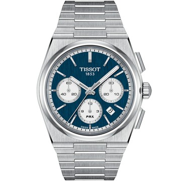 TISSOT 官方授權 PRX 系列 70年代復刻計時機械錶 開學新裝備-藍/42mm T1374271104100