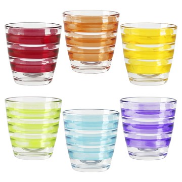 EXCELSA 繽紛橫紋玻璃杯 300ml  紅色 + 橘色 + 黃色 + 綠色 + 藍色 + 紫色  6個