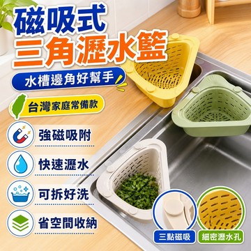 🎄隔日達🎄新款磁吸式水槽瀝水籃三角廚房過濾網置物架淋水筐洗菜水果池米飯殘渣漏水篩 殘渣過濾網 過濾收納磁吸瀝水