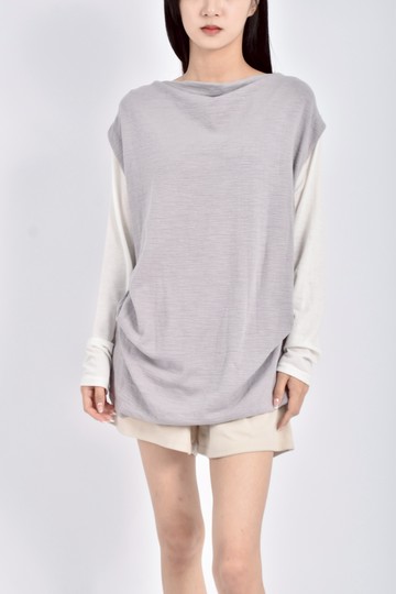 (M) m cara韓牌假兩件素面灰色長袖上衣