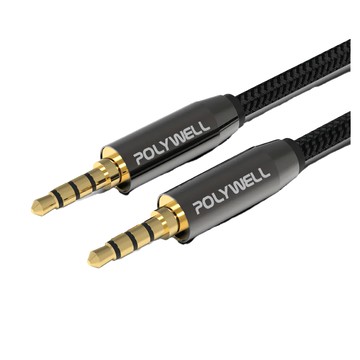 POLYWELL 寶利威爾 3.5mm 立體聲麥克風音源線 公對公四極  PW15-W52-B004  1條  黑色
