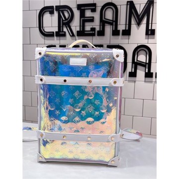 2024新款格子背包炫彩雙肩包沙灘透明鐳射包健身包度假鐳射潮包包