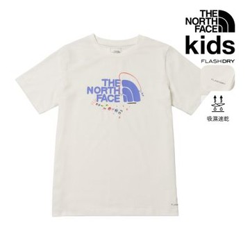 【The North Face 官方旗艦】北面兒童米白色FLASHDRY速乾圖案印花短袖T恤｜8H01QLI