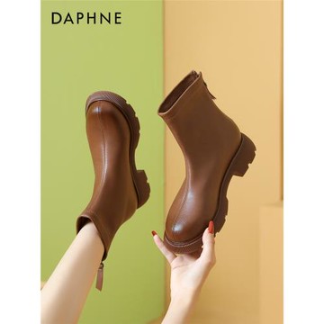 達芙妮煙筒靴女2023年爆款秋冬彈力瘦瘦靴圓頭厚底短筒靴女士短靴