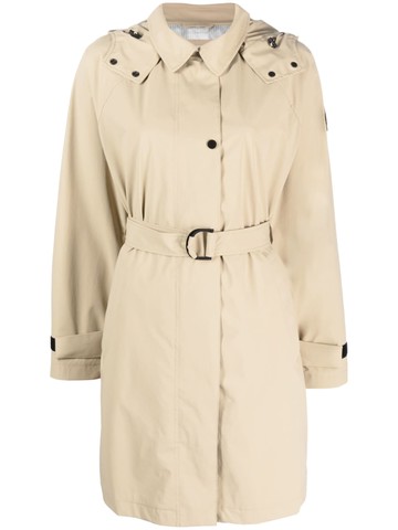 Woolrich - hooded belted-waist trench coat - women - Polyamide/Polyester/Spandex/Elastane - XXS - Neutrals