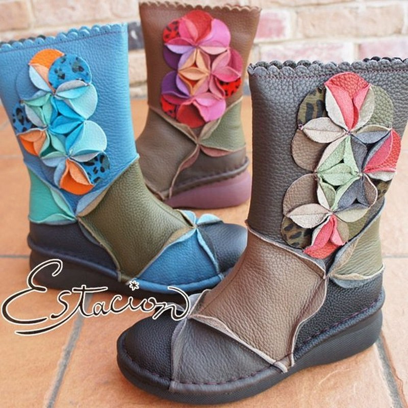 エスタシオン Estacion ハーフブーツ レディース F2a05 革靴 レザー 花 フラワー コンフォートシューズ ミドル丈 通販 Lineポイント最大0 5 Get Lineショッピング