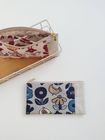 【FBR/分類錢袋】花鳥塗鴉 紅 藍 四格層 內裡防潑水