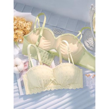 奶油甜甜泡芙半杯內衣女小胸聚攏顯大平胸專用無肩帶無鋼圈文胸罩