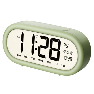 Couselect 大螢幕電子鬧鐘 三組鬧鈴 溫度顯示 靜音床頭時鐘 學生起床神器  綠色