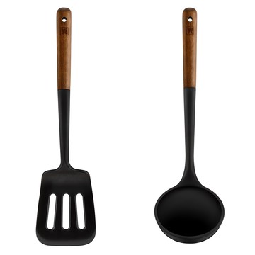 Bargensteiger Flexibel 矽膠廚具2件組 (鍋鏟+湯勺)  黑色  1組  開孔煎鏟 + 料理勺