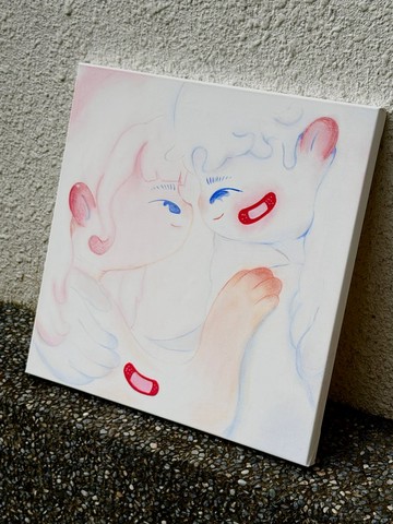 原畫掛畫 Held Together 40x40cm 手繪擁抱插畫