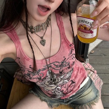 夏季新款修身燙鑽十字架圖案辣妹背心短上衣女 YC300
