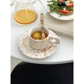 Shinymomo彩色潑墨咖啡杯碟西餐美食ins博主復古餐盤馬克杯套裝