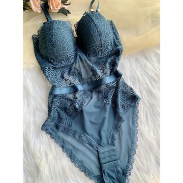 小芬歐美蕾絲塑身半杯性感透明網紗連體衣內衣女吊帶打底文胸式