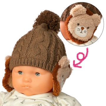 akachan honpo - 針織帽-造型耳罩-咖啡色