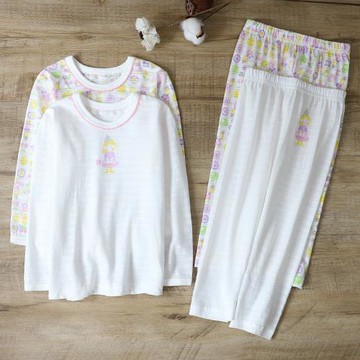 2件裝竹節棉兒童秋衣褲春秋長袖長褲  女寶寶純棉薄家居服 四季款